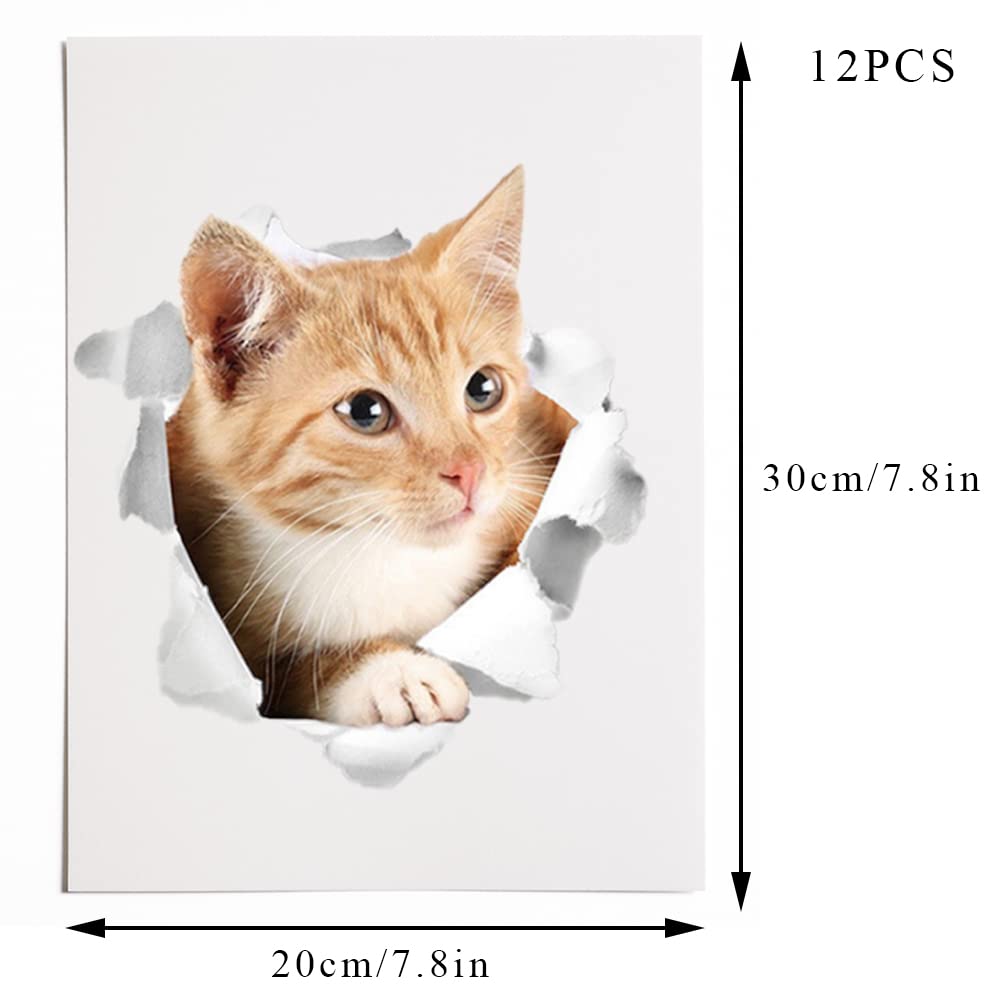 12 Stück 3D Katzen Aufkleber für die Wand, Wandtattoo Katzen 3D Sticker Wand Niedliche Katzenaufkleber Selbstklebend für Kühlschrank Wohnzimmer Schlafzimmer Wanddekoration (cat-001)