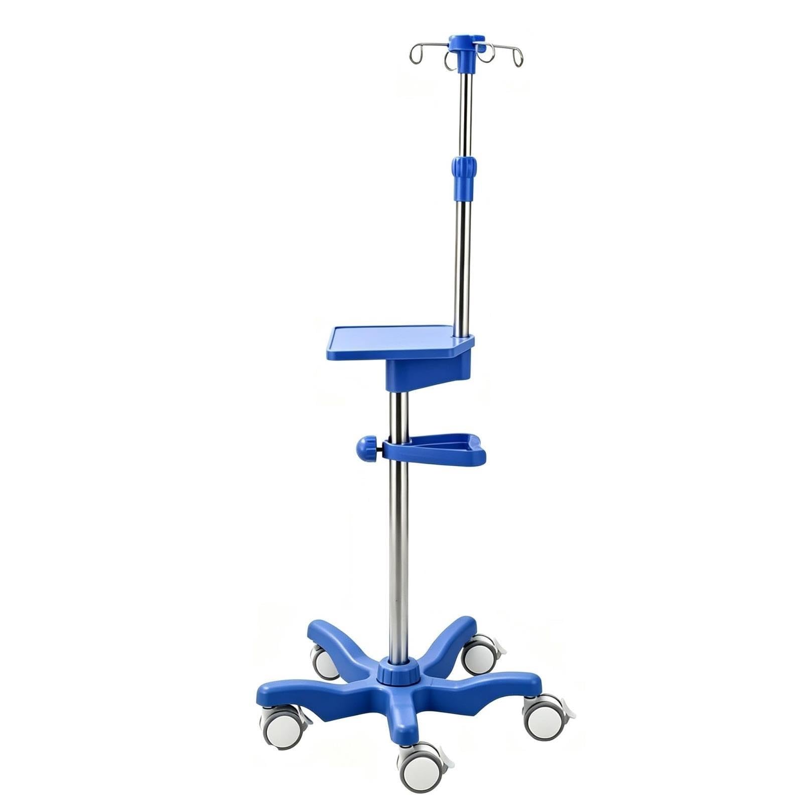 Poteau à soluté roulant avec plateau et porte-bouteille stable