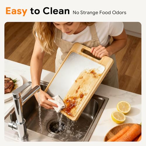 Tabla de Cortar Reversible de Bambú y Acero Inoxidable para Cocina, con Ranura para Jugos y Mango, Ideal para Carnes y Verduras miniatura 6