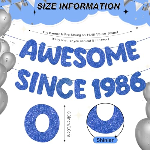 Image of Fulmoon Pre-strung Awesome Since 1986 Banner Glitter Happy 40th Birthday Banner Funny 40th Birthday Decorations 1986 Party Decorations for Men Women Anniversary(Navy Blue)