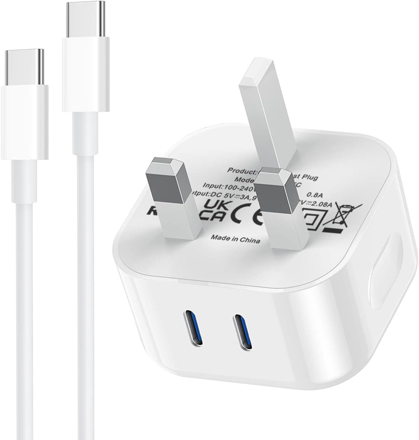 USB C Fast Charger Cable and Plug 25W Quick Charge for iPhone 17 Air/17 Pro Max/17 Pro/16/16e/16 Pro/16 Pro Max/16 Plus/15 Pro Max/15 Plus,Dual Ports Type C New Rapid USB C to C Charging Lead and Plug