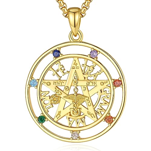 EUDORA Harmony Ball Collier Tetragrammaton Amuleto de Proteccion en Argent Sterling Plaqué Or 18K pour Femme Homme, Tetragrammaton de Plata 925 Pentacle...