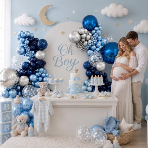 Image of Blue Silver Balloons Set, 50Pcs 12Inch Dark Navy Metallic Blue Silver Star Confetti Party Latex Balloon for Birthday Graduation Baby Shower Wedding Retirement Anniversary Fathers Day Party Decorations