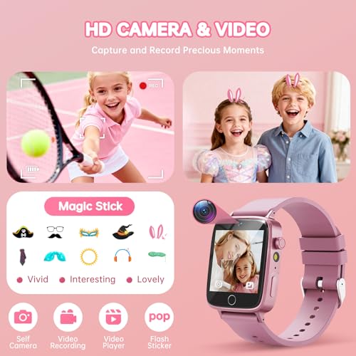 Image of Kids Games Watch, Smart Kids Watch with 26 Puzzle Games, Touch Screen, Alarm Clock, HD Camera, Toys for Ages 4-12 Years Old, Birthday Gift for Girls(Pink)