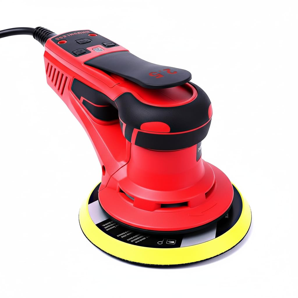 Exzenterschleifer 350W bürstenlos - Schleifteller 150mm - 2,5mm Hub - 5 einstellbare Geschwindigkeiten - niedrige Vibrationen - 10000 U/min - Kompakt für Holz und Polieren - Deutschland