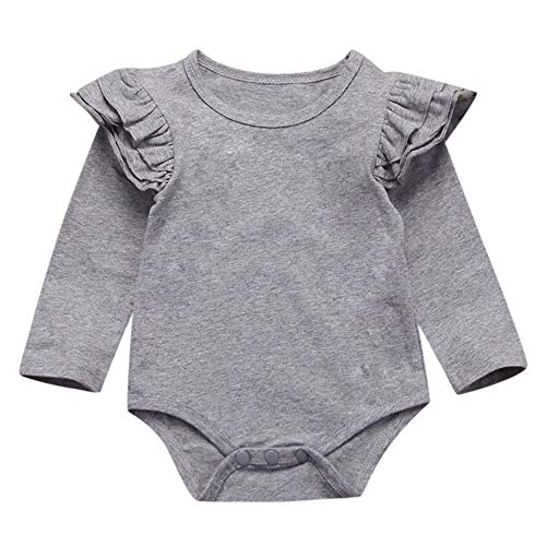 Jimmackey Neonata Manica Lunga Pagliaccetto Solido Falbala Tuta Body Vestiti, Bambina da 0 A 24 Mesi