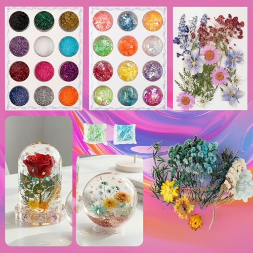 Image of Epoxy Resin Kit with Light for Beginners, 34OZ Epoxy Kit with Dried Flowers, Measuring Cups and Resins Supplies, Resin Kit and Molds Complete Set DIY Crafts for Adults, Epoxy Set with Vase Mold