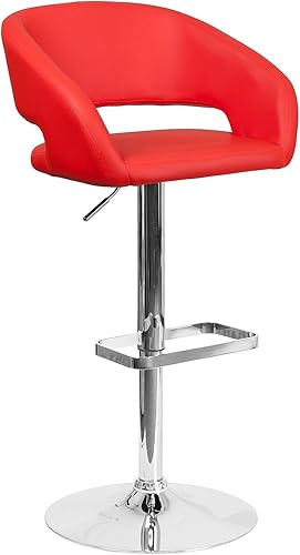 Miniatura 55 de Flash Furniture Erik Taburete de bar contemporáneo de altura ajustable con reposapiés y respaldo medio redondeado, taburete tapizado de altura de