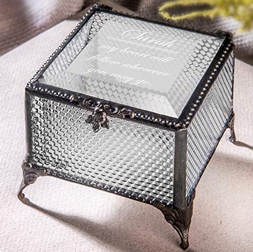 Personalized Jewelry Box with Message Decorative Stained Glass Keepsake Gift - J Devlin Box 825 EB246 (Clear Honeycomb)