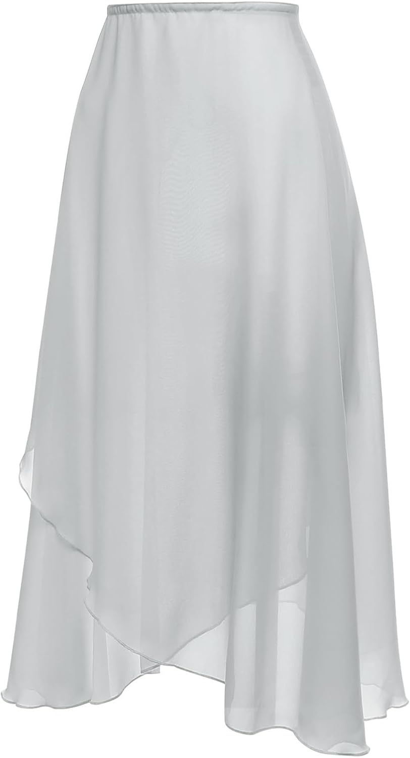 EASTBUDDY Ballet Skirt Women Sheer Long Dance Wrap Skirt for Adult Girls Chiffon Skirts with Adjustable Tie Waist