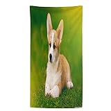 Syhi Mdse Strandtuch Corgi Strandhandtuch Groß, Mikrofaser Strandtuch Sandfrei Schnelltrocknend, Badetücher Strandtücher als Badehandtuch Saunatuch Sporthandtuch 90x180 cm