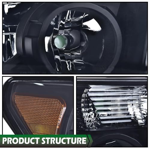 Image of GRAND ORANGE Headlights Assembly Compatible with Toyota Tundra 2007-2013, Fit Toyota Sequoia 2008-2017 Left & Right Headlamps, Smoky Lens Black Houing Amber Reflector, 811100C051