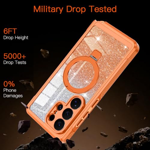 v-Golvin for Galaxy S26 Ultra Case,[Magnetic Stand][Fit for MagSafe][Glitter Card][Built-in 9H+ Screen Protector] Military-Grade Drop Proof Shiny Cover for Samsung Galaxy S26 Ultra,Orange - image 8