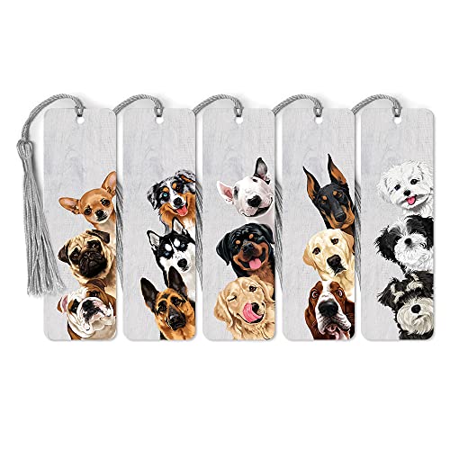 bulldog bookmark - WIRESTER Set of 5 Paper Bookmarks with Tassel for Students, Reader, Teachers, Book Lovers - Cute Dog Breeds (Bulldog, Puppy Dog, Chihuahua, German Shepherd, Siberian Husky, Retriever, Basset Hound)