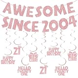 Photo Gallery striscione decorativo per il 21° compleanno per lei, fantastico dal 2004, kit di striscioni glitterati in oro rosa, con scritta "happy 21st birthday", ghirlanda a spirale da appendere per feste Photo Gallery striscione decorativo per il 21° compleanno per lei, fantastico dal 2004, kit di striscioni glitterati in oro rosa, con scritta "happy 21st birthday", ghirlanda a spirale da appendere per feste