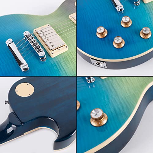 Leo Jaymz 39” Electric Guitar Single Cut Series - Mahogany Body And Neck - Curved Top Exquisite Flame Maple Veneer - Newly Upgraded Alnico V Pickups, Powerful And Pure #TOP5