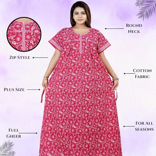 Image of Bejod's Collection Women Pure Cotton Nighty | Full Length Floral Printed Cotton Nighty Maxi | Soft & Breathable Nightwear (L-4XL)