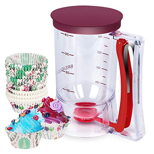 Bbstarz Batter Separator Cupcakes Pancakes Cookie Cake Waffles Batter Dispenser Cookie Separator Batter Cream Speratator Cup Measuring Baking Tools (Red+Purple) #TOP2