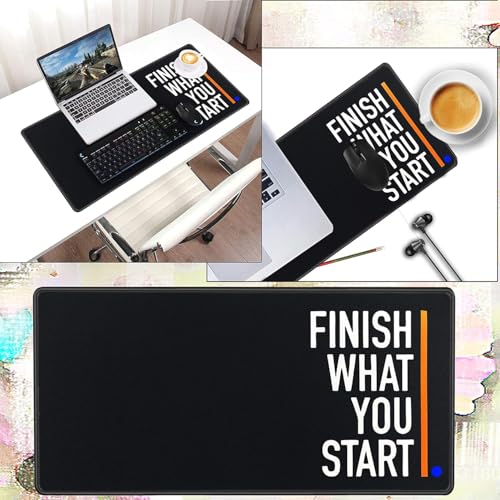 Image of Storite 600x300x2mm Large Extended Gaming Mouse Pad with Speed Type Non-Slip Rubber Base Mousepad, Desk Mat Stitched Embroidery Edge Mouse Mat - Finish What You Start Quote