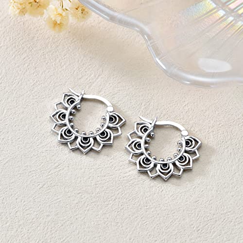 Lotus Hoop Earrings 925 Sterling Silver Double-Sided Petal Snap Hook Closure Balinese Tribal Boho Earrings For Women Girls #TOP2
