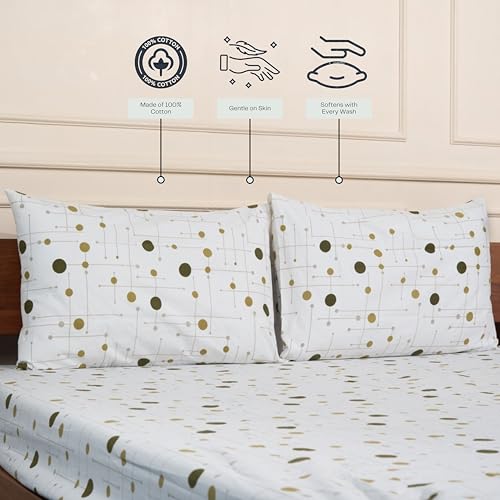 Image of Amazon Brand - Umi Cotton Elastic Fitted Bedsheet, King Size 78x72 Inches, Elastic Fit Bed Sheet, 10 Inch Deep Pocket, Soft Breathable Bedding, Durable Easy Care, with Pillow Cover-Dot Matrix