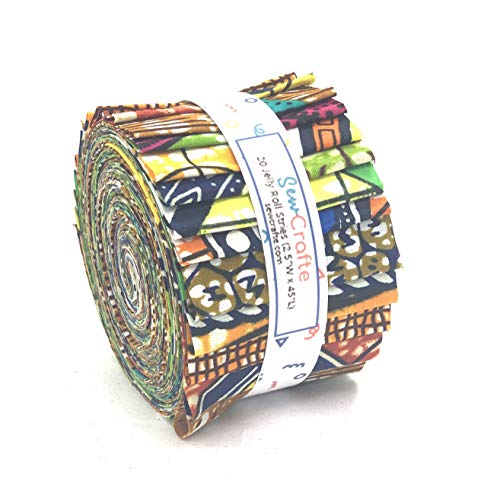 African Wax Jelly Rolls Fabric Strips Cotton for Quilting, Patchwork, Craft, Sewing - 20 Strips Bundle (2.5