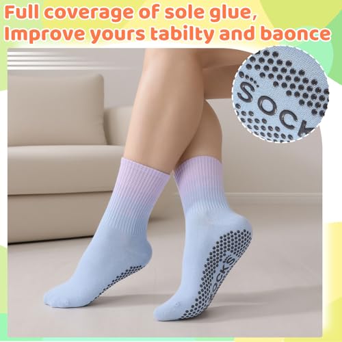 Jspupifip 6 Pairs Non Slip Yoga Socks for Women, Gradient Pilates Socks with Grips for Yoga Ballet Dance Workout Home Hospital