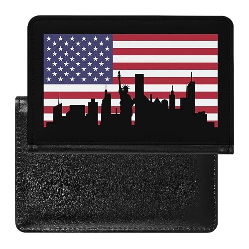 Porta passaporto con bandiera degli Stati Uniti NY City Skyline divertente custodia portafoglio sottile organizer per documenti da viaggio con slot per carte di credito per donne uomini Stile: