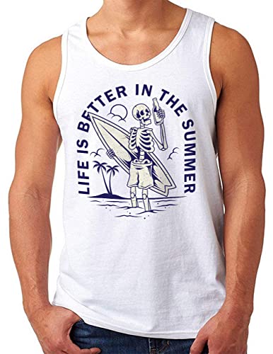 Débardeur de surf homme blanc à motif imprimé squelette rétro OM3