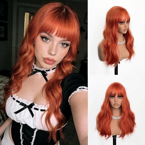 Ginger Orange Wig with Bangs Shouder Length Orange Wigs...