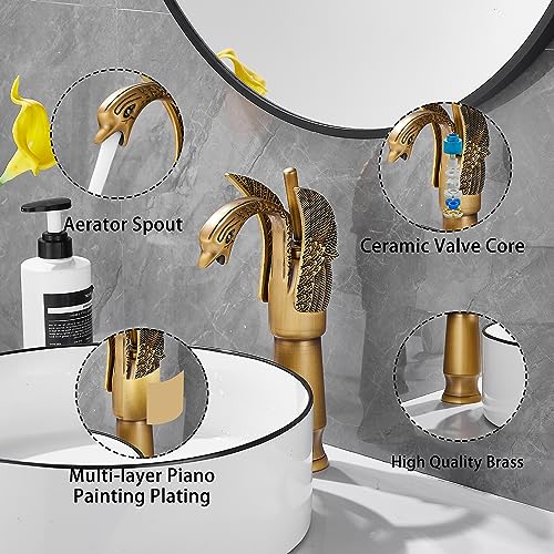 GGStudy Antique Brass Swan Shape Single Handle One Hole Bathroom Vessel Sink Faucet Deck Mount Lavatory Sink Faucet by GGStudy - Image 5