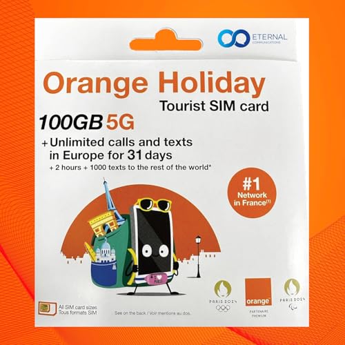 Preloaded Orange Travel Sim Card Now with 100GB of 5G Data, Unlimited Calls & SMS in Europe, 120...