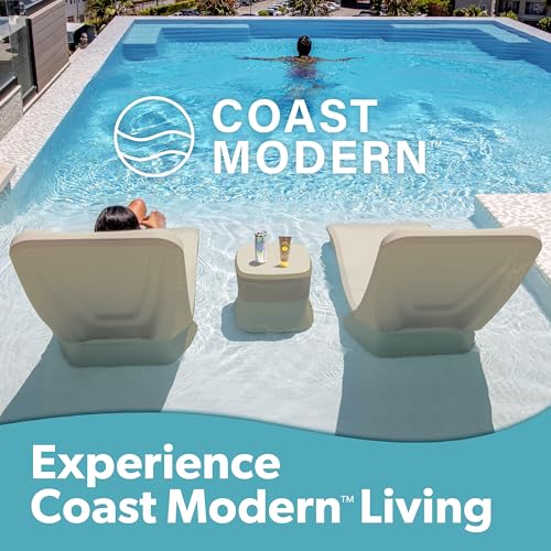 Image of Coast Modern in Pool Lounge Chair - Waterproof & Weighted Chaise Lounger - Outdoor Pool Furniture for Patio or in Baja Shelf - Sand