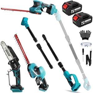 Akku Hochentaster Ast Mini 6 Zoll Kettensäge & Heckenschere Teleskop mit 2 * 4000mAh, Elektro Astsäge für Makita 18V Teleskopstange 4 IN 1 Strauchschere teleskopsäge säge Arbeitshöhe bis 4,5m