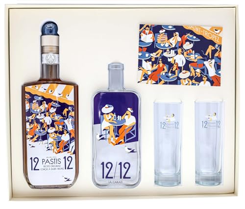 12/12 Pastis de Saint Tropez en Terrasse | 0,7 L | Geschenkset inkl. Karaffe & 2 Gläser |...
