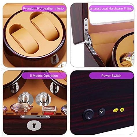FENOKD Mechanical Watch Shaker Luxury Watch Winder for Automatic Watches 4+6 Wooden Watch Box with Silent Motor and 4 Roating Mode, PU Watch Pillow