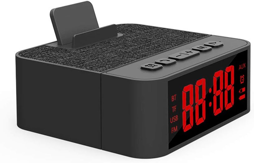 GeekPro® Portable Digital LED Timer Alarm Clock Wireless Bluetooth Powerful Speaker with Support : FM/TF-C/USB/AUX, 5W 1200mAh Black