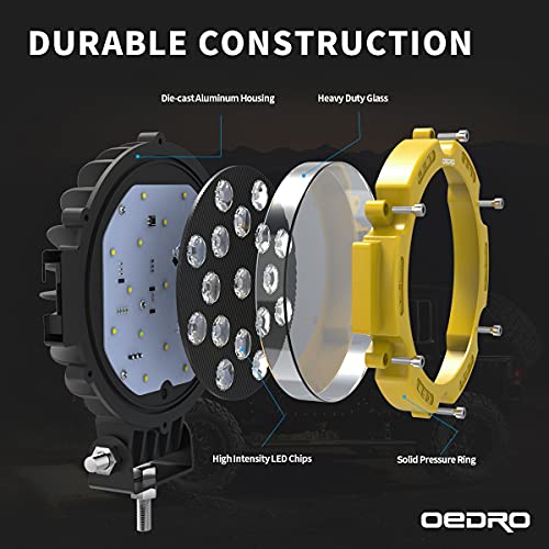Image of OEDRO 7 Inches 51W 5100LM LED Light Pods, Round Spot Light Pod Off Road Driving Lights Fog Bumper Roof Light Fit for Boat, SUV, Truck, Hunters, Motorcycle
