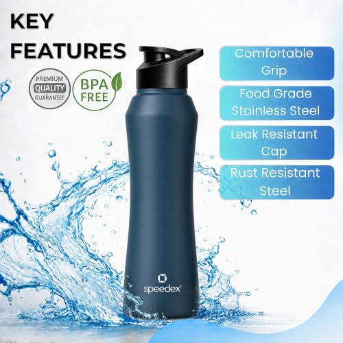 Image of Speedex Stainless Steel Water Bottle 1 Ltr, 1000 ml Metal Bottle For Daily, Office, School, Gym, Travel Use for Men, Women, Kids, Adults-Leak Proof Sipper Cap, BIS Approved, Teal Blue, Set of 3