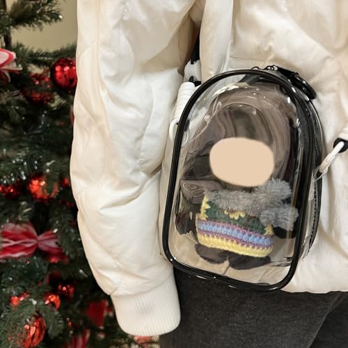 Image of Clear Figure Display Bag with Keychain and Lanyard, Protective Doll Case, 15cm /5.91in Crossbody Doll Storage Bag