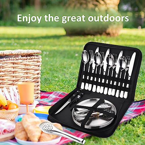 Camping Silverware Kit Cutlery Organizer Utensil Picnic Set Stainless Steel Plate Spoon Clip and Serrated Knife Wine Opener Fork Napkin Hiking - Camp Kitchen BBQ’s - Image 7