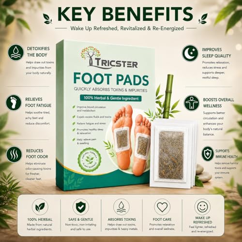 Image of TRICSTER Detox Foot Patches for Deep Cleansing & Relaxation | Natural Bamboo Vinegar Ginger Foot Pads for Toxin Removal, Stress Relief, Better Sleep & Foot Care | Herbal Foot Patch for Men & Women (Pack of 50)
