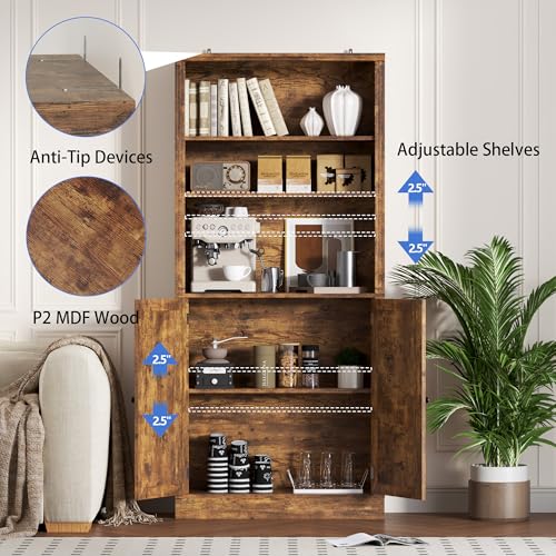 Image of BORNOON 70.1 inch Tall Bookshelf with Cabinet, 5-Tier Floor Standing Bookcase with Doors & Adjustable Shelves, 31.5 inch Wide Storage Shelf, Metal Handles, Modern Organizer for Home Office, Living Room