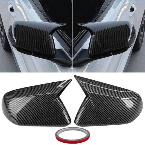 Moonlinks Compatible with 2015-2024 Ford Mustang Side Ox Horn Mirror Cover Replacement Without Turn Signal,Carbon Fiber LH & RH Side Door Exterior Rearview Mirror Cap Trim