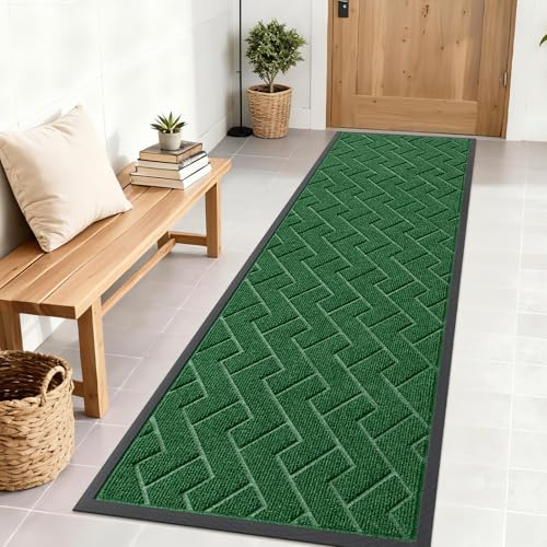 Image of OLANLY Front Door Mat Indoor Outdoor Entrance, Waterproof All-Season, All-Weather Doormat, Sturdy Natural Rubber, Low Profile, Easy Clean Patio Porch Entryway Mat, Herringbone Brick (Green, 71x23)