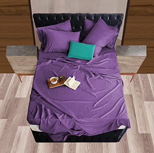 Image of Mocassi Hotel Luxury 1800 Thread Count Bedding Pillowcases Standard Size Set of 2 - Pillow Covers - Pillow Protector - Cooling Pillowcases (Set of 2 Standard /Queen Size, Purple)