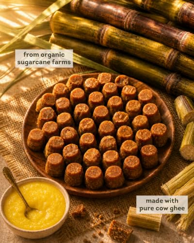 Image of Aazol Organic Jaggery Cubes: Pure Shrirampuri Gur - 1.95kg (650g - Pack of 3) | Natural & Organic | Made with Pure Desi Cow Ghee | Best Texture | Long Shelf Life