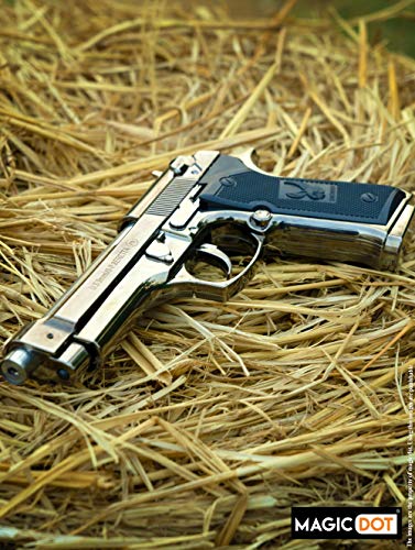 Image of Gun Pistol Lighter Heavy Weight Plastic Body Real and Original Like Gun Pistol with Stand for Decorative, Smoking Filled with Gas Silver and Black Color.
