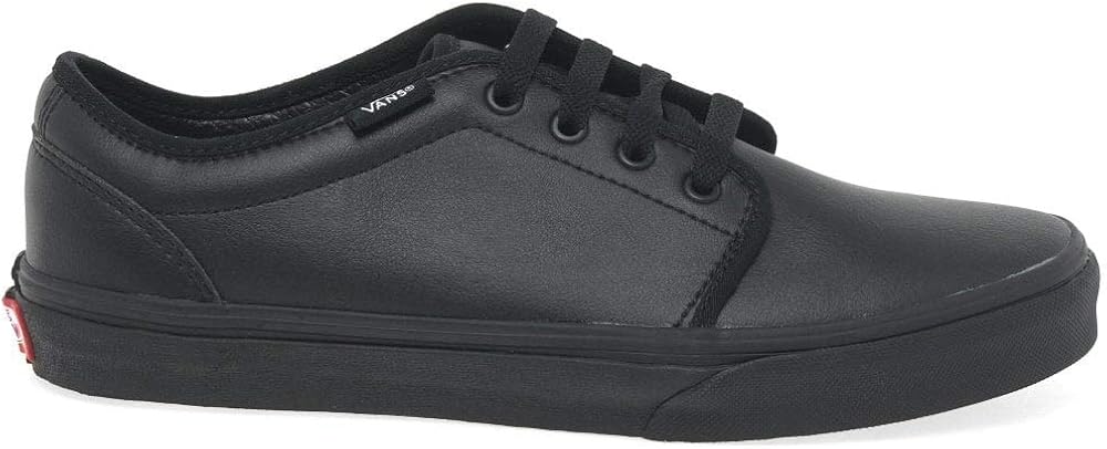 vans black leather school shoes