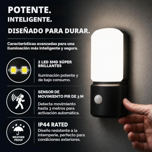 Lámpara de seguridad LED blanca a pilas con sensor de movimiento exterior resistente 2